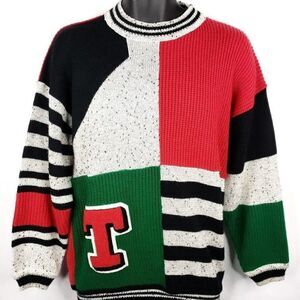 Tangiers Colorblock Letter Sweater Vintage 80s Striped Crew Neck Varsity Mens S